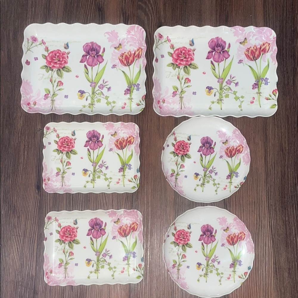 Momentum Brands Floral Motif Botanical Decorative Set of
 6 Melamine Trays!NEW